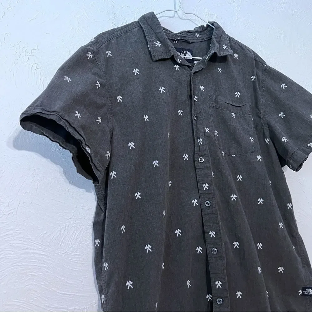 The North Face Men Gray White Abstract Short Sleeve Button-Up Shirt Size XL